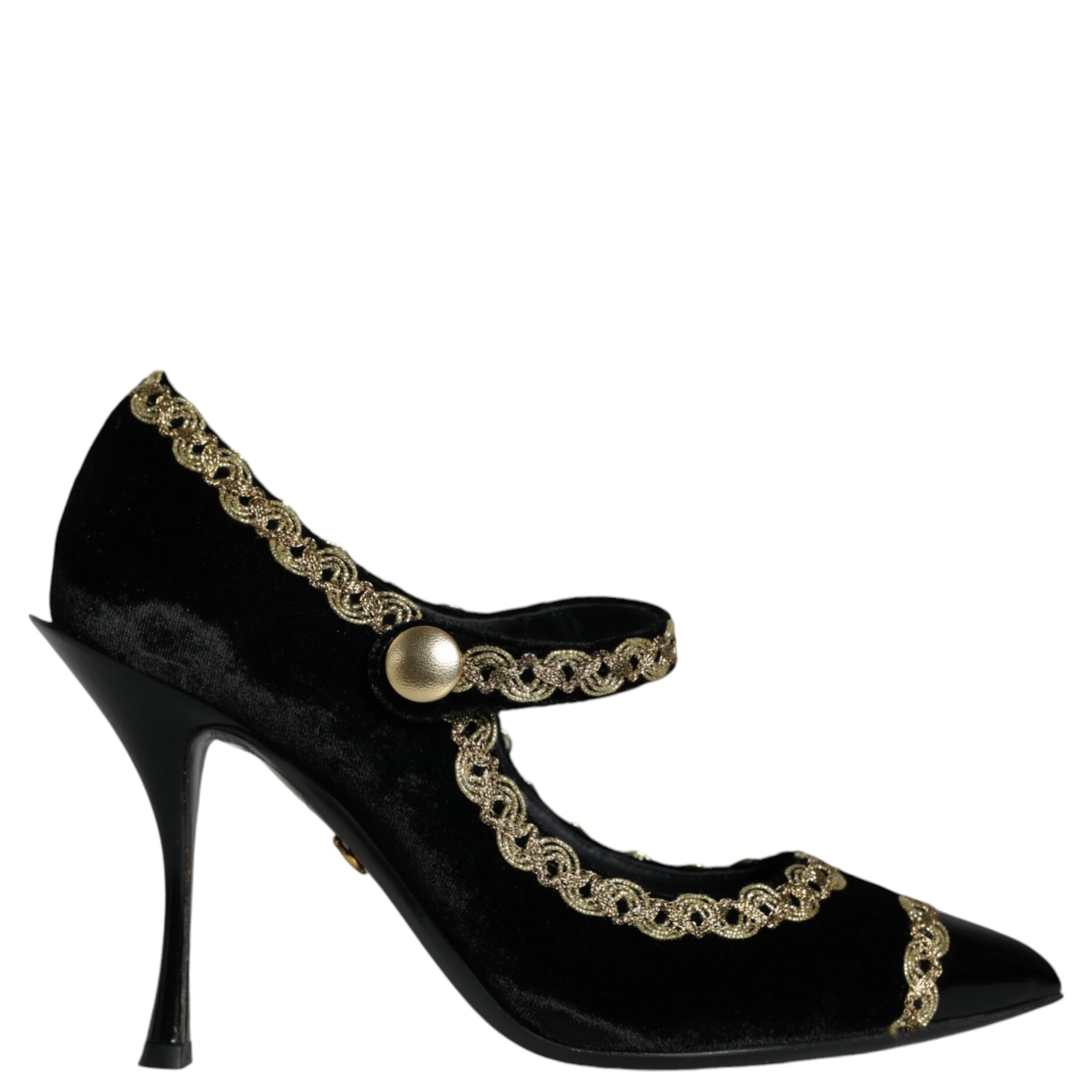 Black Mary Janes Velvet Gold Pumps Shoes