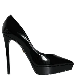 Black Leather Platform Heels Pumps Shoes