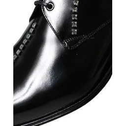 Black Leather Crystal Dress Formal Shoes