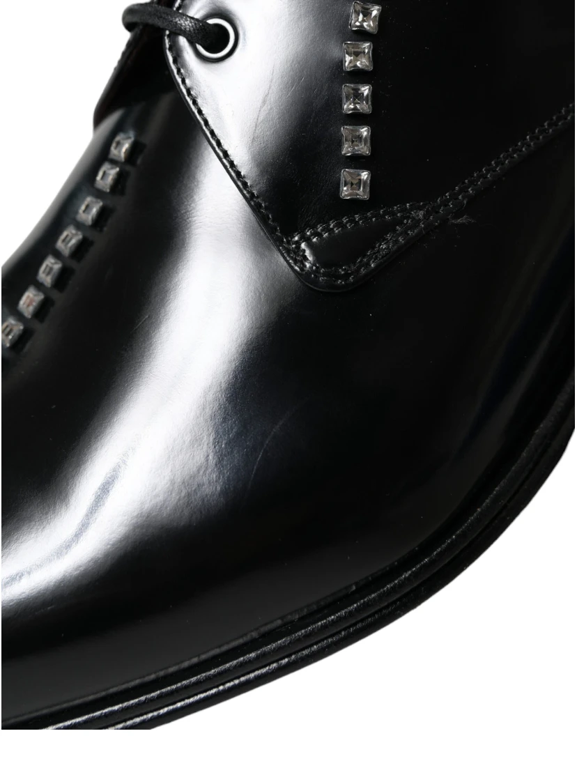 Black Leather Crystal Dress Formal Shoes