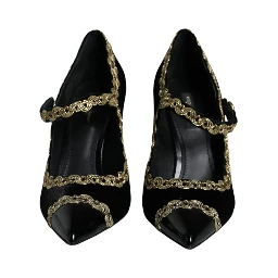 Black Mary Janes Velvet Gold Pumps Shoes