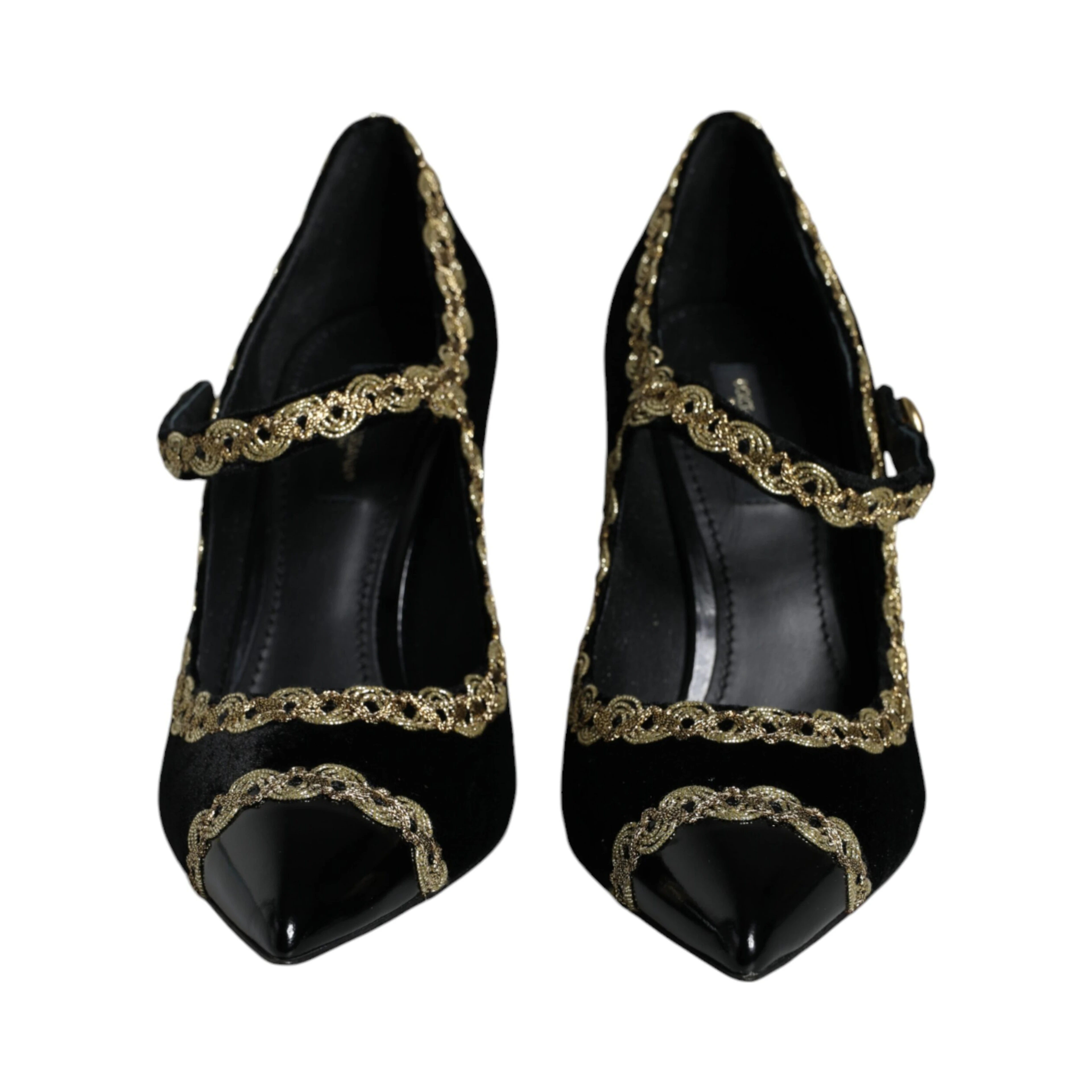 Black Mary Janes Velvet Gold Pumps Shoes