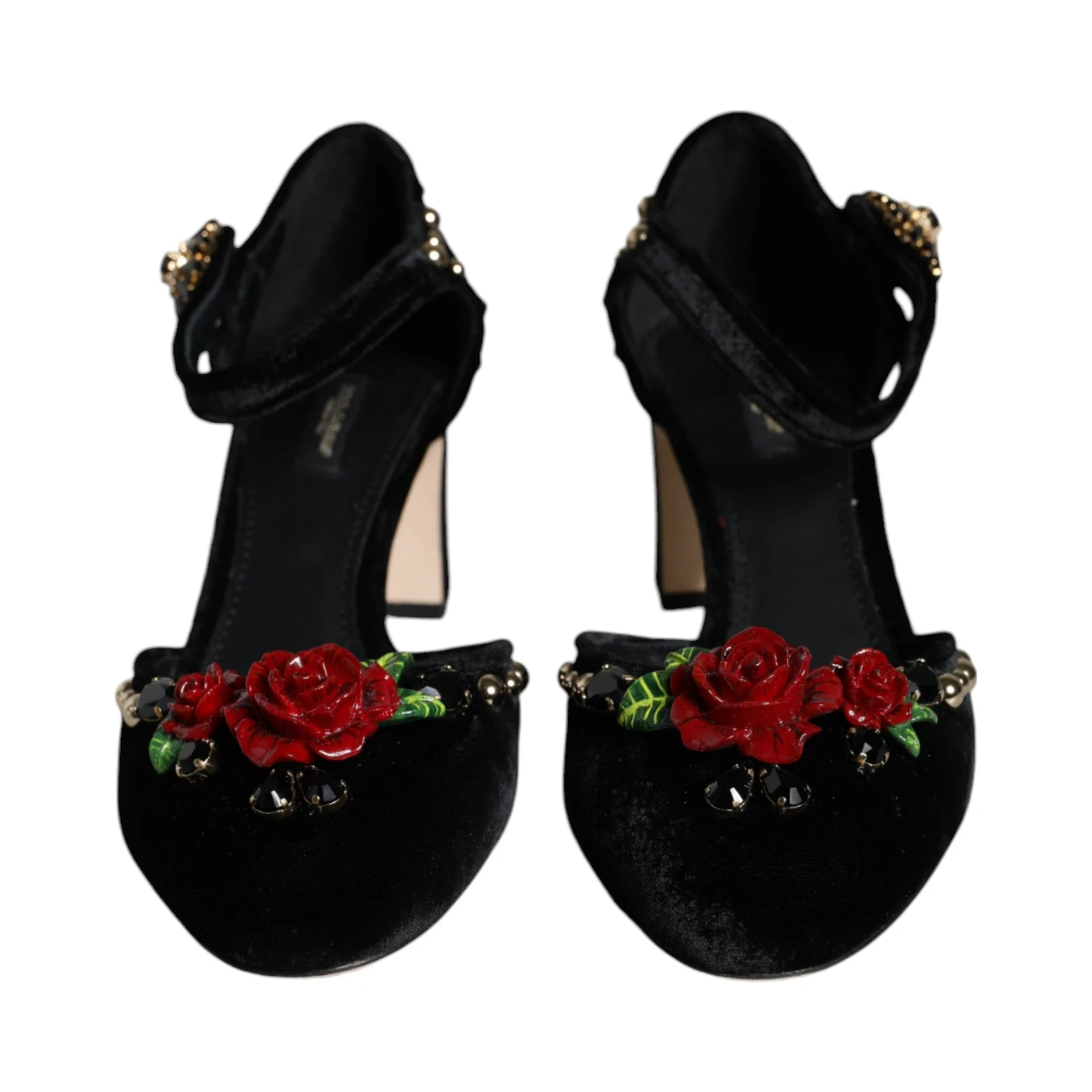 Black Velvet Roses Ankle Strap Pumps Shoes