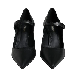 Black Leather Logo Heels Mary Janes Pumps Shoes
