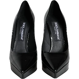 Black Leather Platform Heels Pumps Shoes