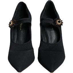 Black Mary Jane Jersey Crystal Pumps Shoes