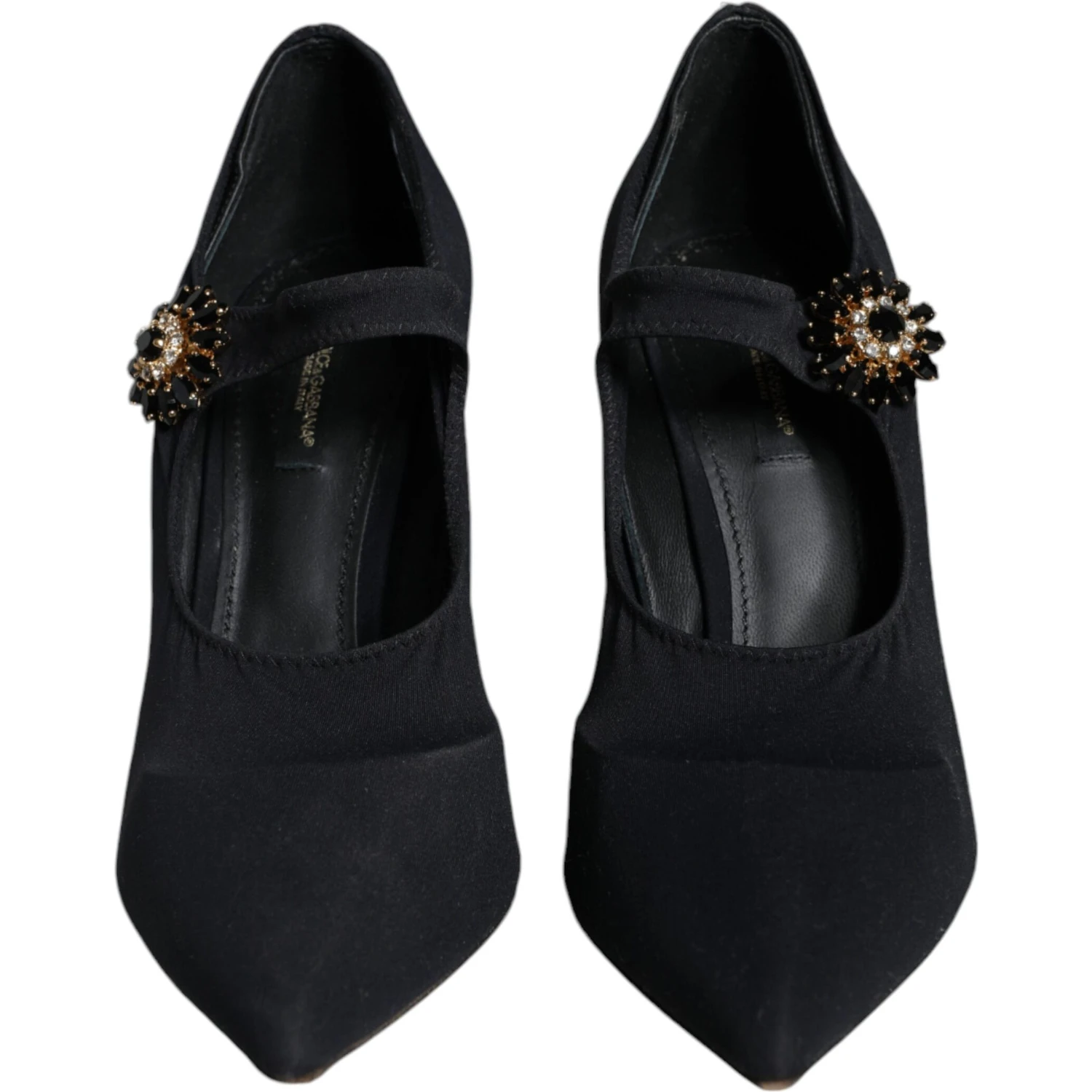 Black Mary Jane Jersey Crystal Pumps Shoes