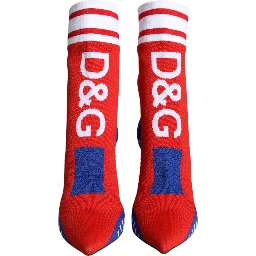 Red Blue Stretch Sock Style Ankle Boots Logo Shoes