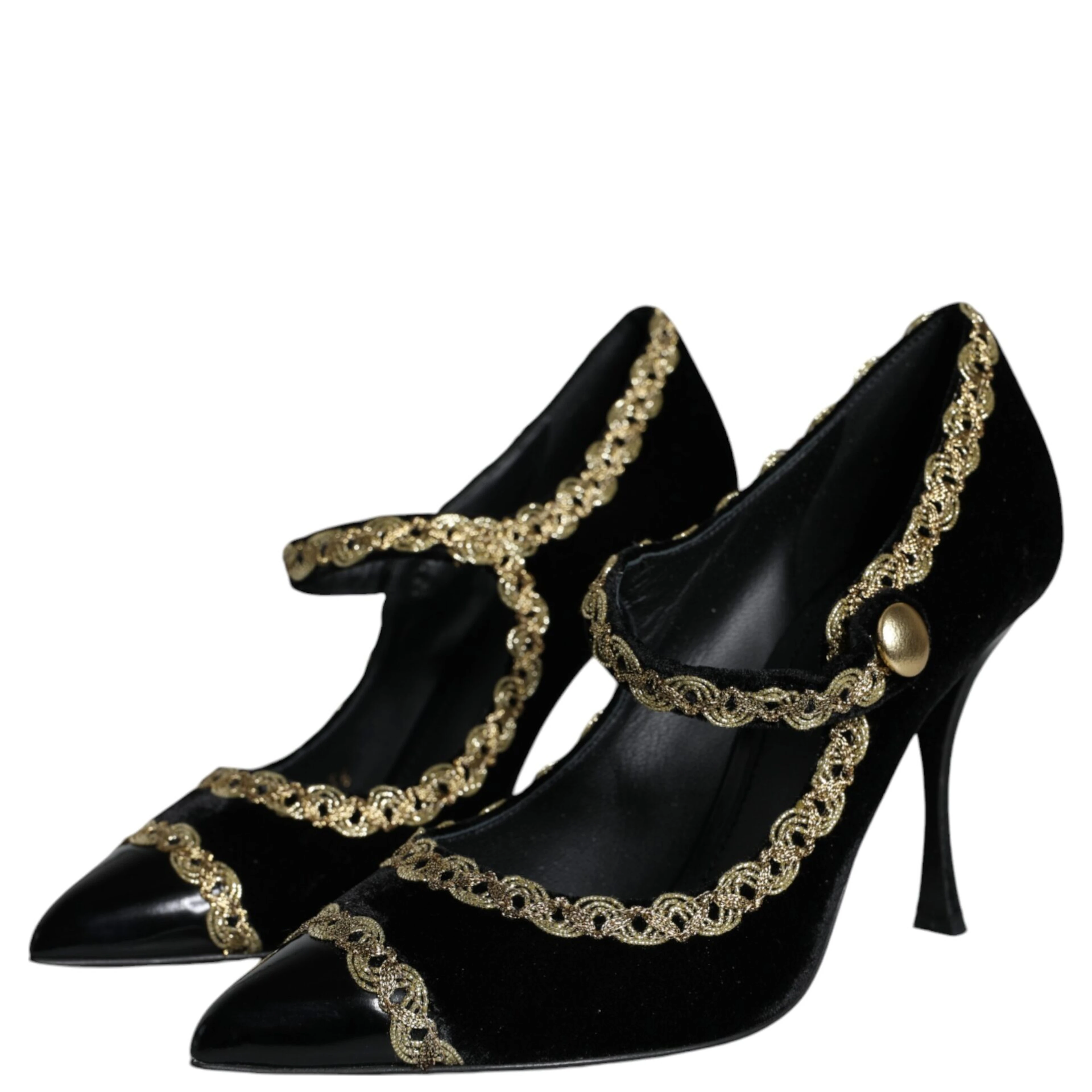 Black Mary Janes Velvet Gold Pumps Shoes