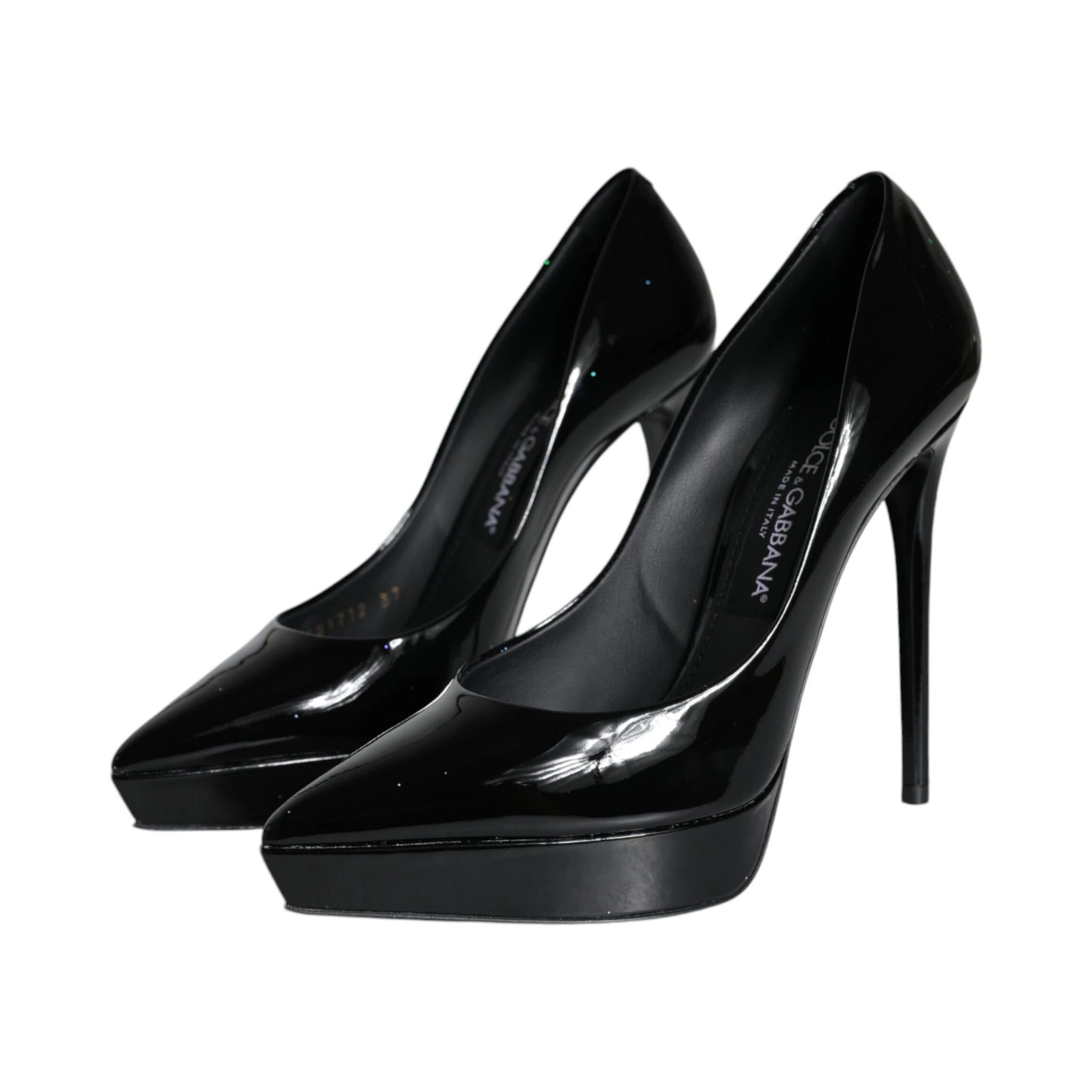 Black Leather Platform Heels Pumps Shoes