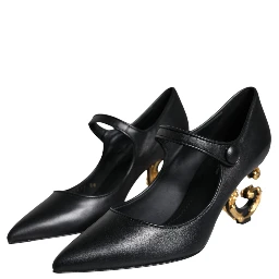 Black Leather Logo Heels Mary Janes Pumps Shoes