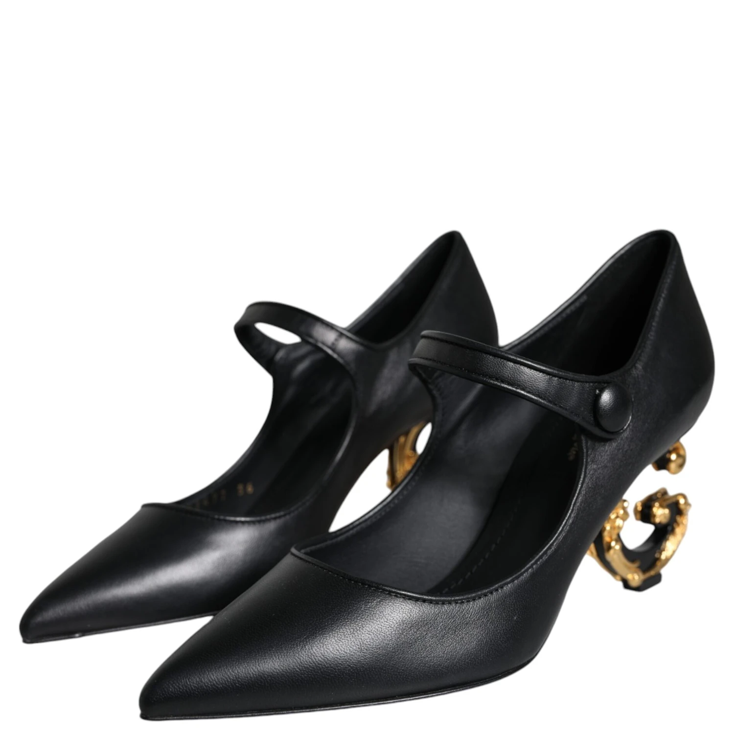 Black Leather Logo Heels Mary Janes Pumps Shoes