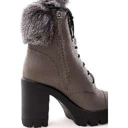 Beige Eco Leather Lace-Up Boots