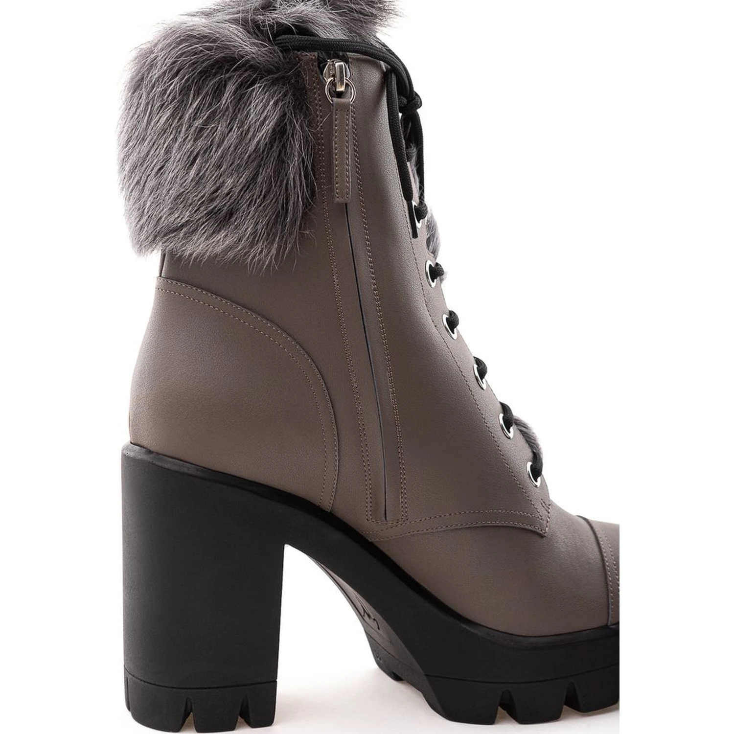 Beige Eco Leather Lace-Up Boots