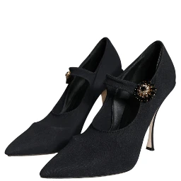 Black Mary Jane Jersey Crystal Pumps Shoes