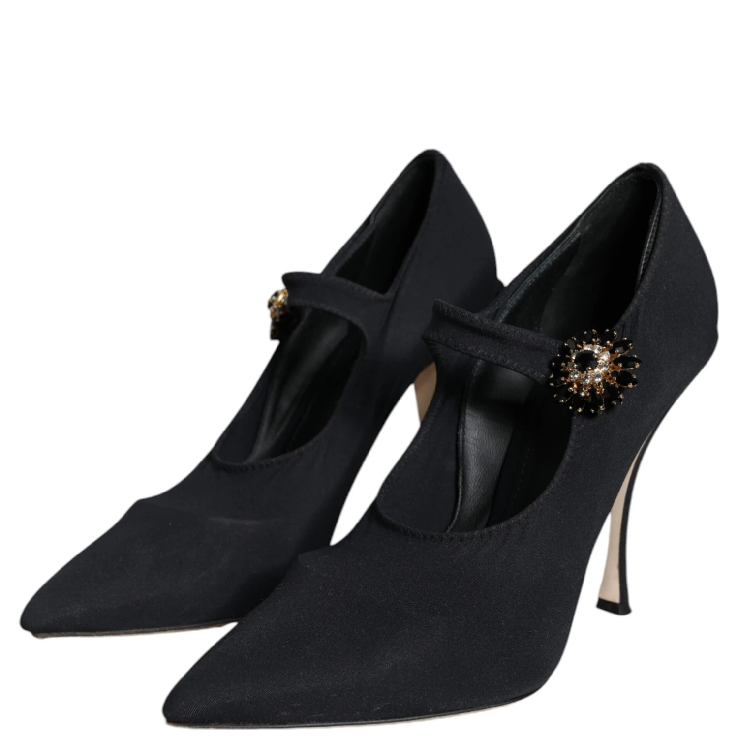 Black Mary Jane Jersey Crystal Pumps Shoes