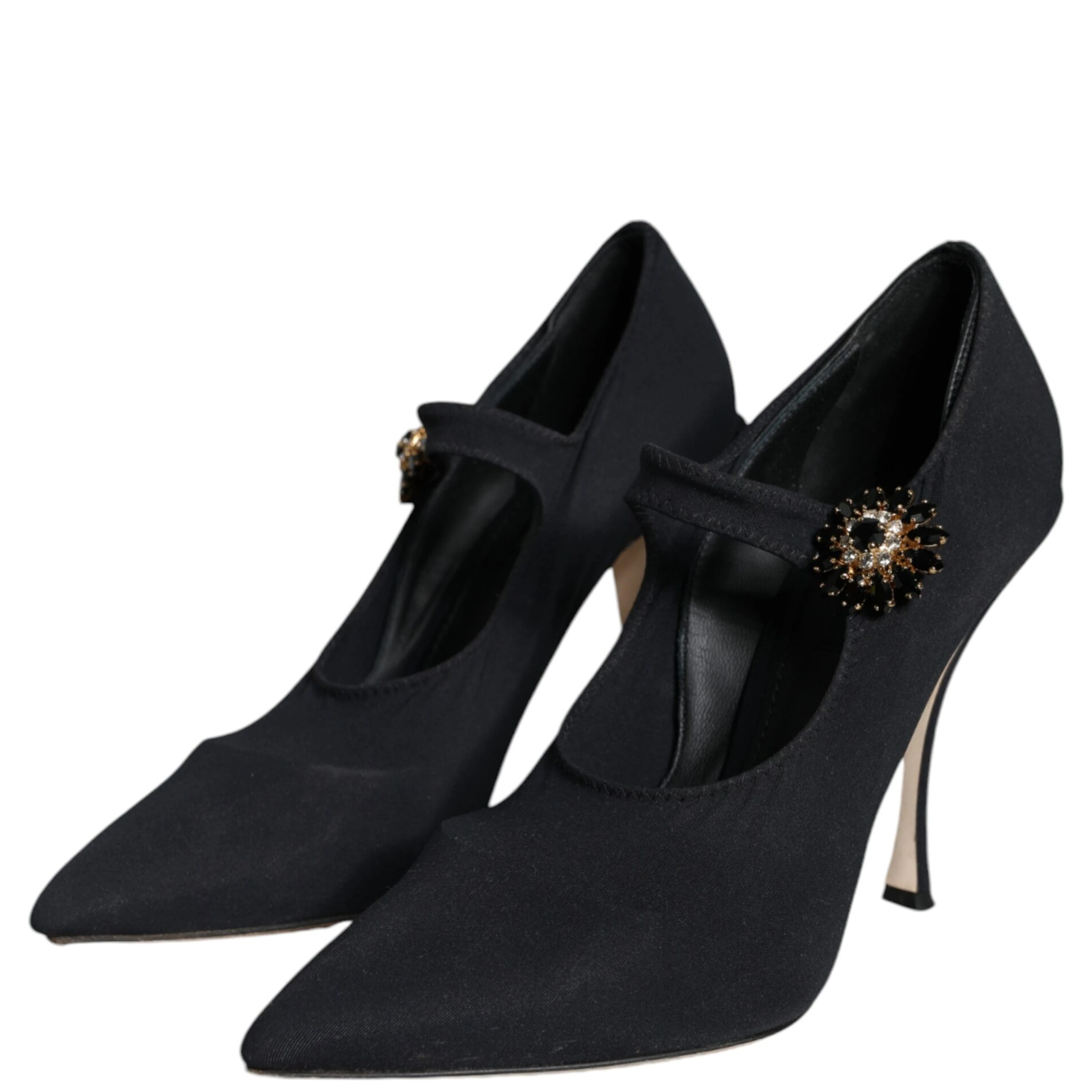 Black Mary Jane Jersey Crystal Pumps Shoes