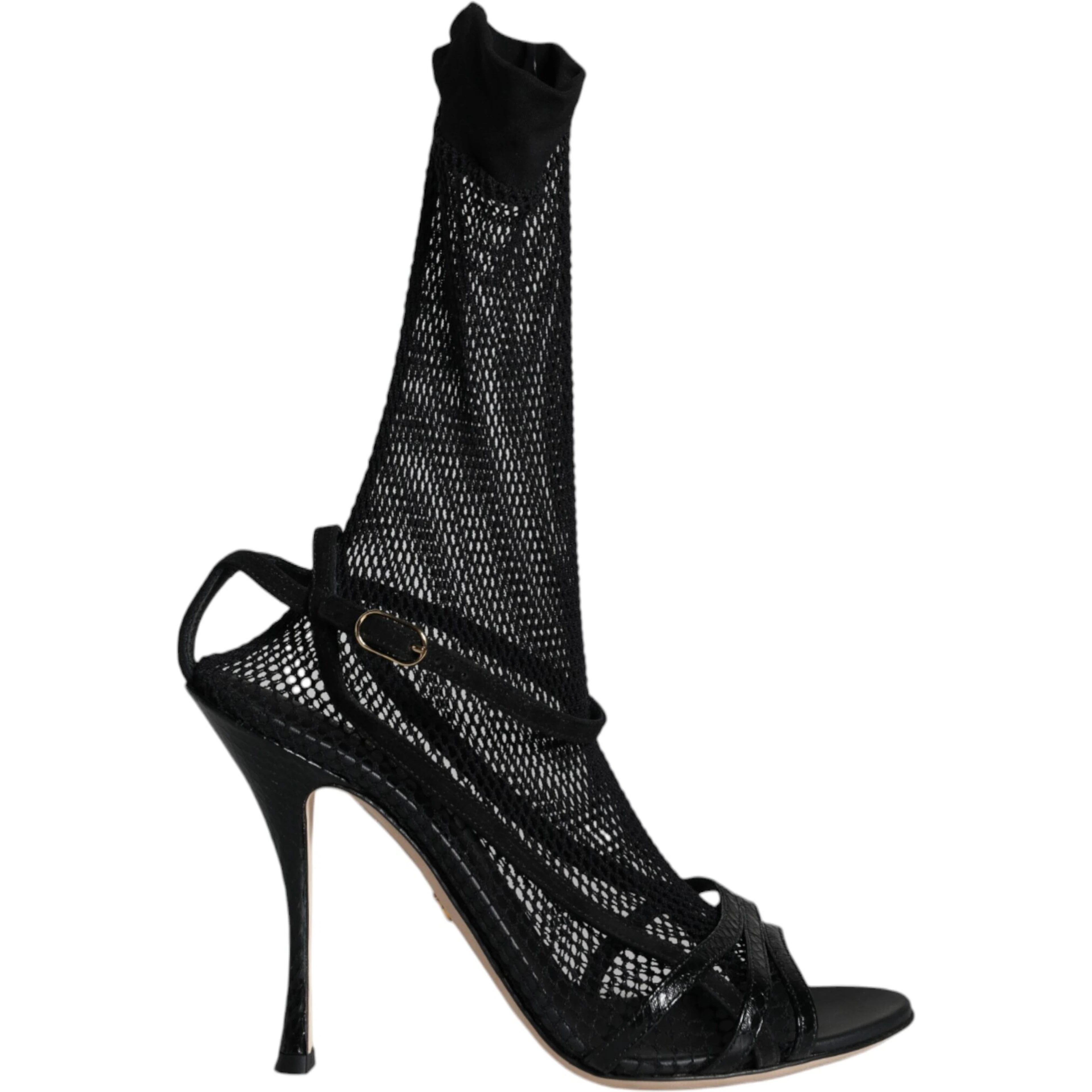 Black Mesh Stiletto Heels Sandals Shoes