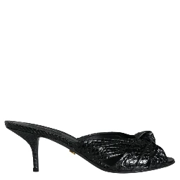 Black Leather Heels Slides Sandals Shoes