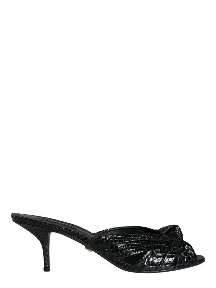 Black Leather Heels Slides Sandals Shoes