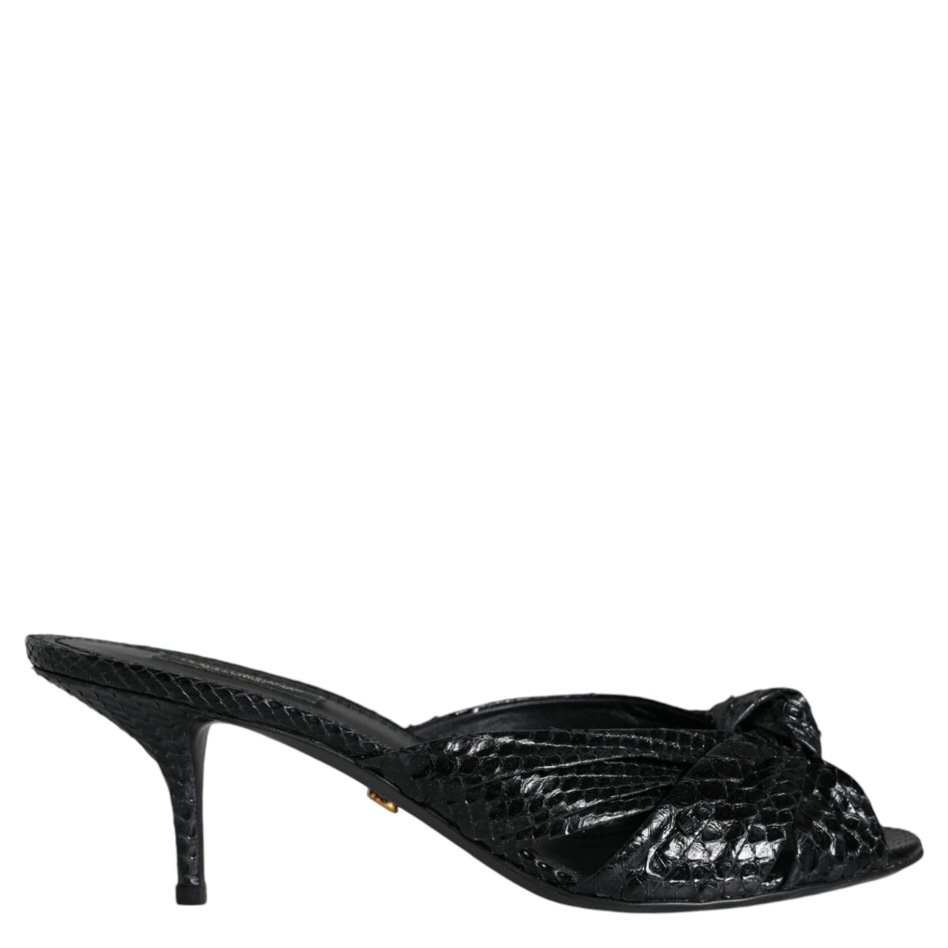 Black Leather Heels Slides Sandals Shoes
