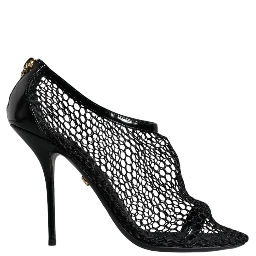 Black Mesh Leather Heels Keira Sandals Shoes