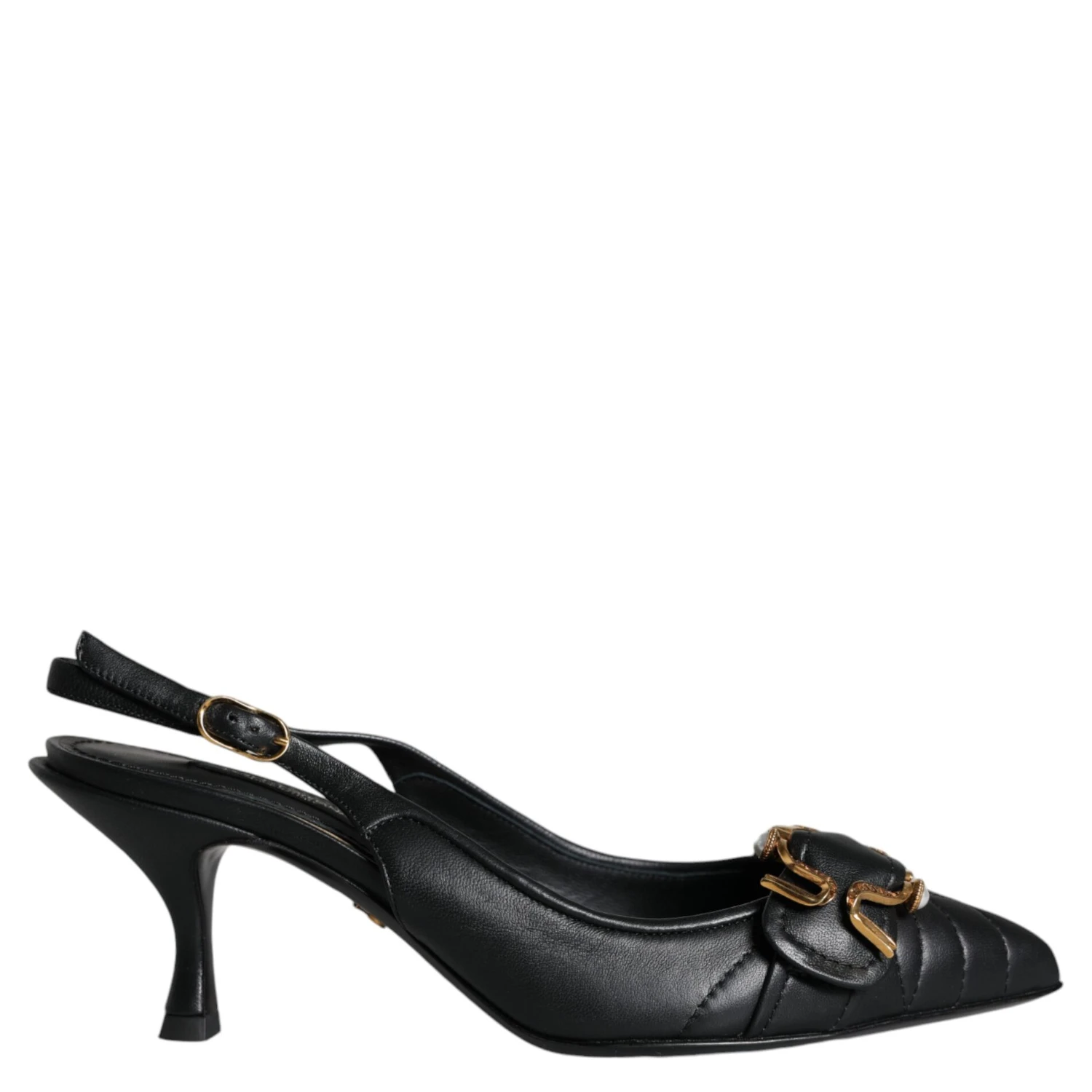 Black Devotion Leather Heels Slingback Shoes