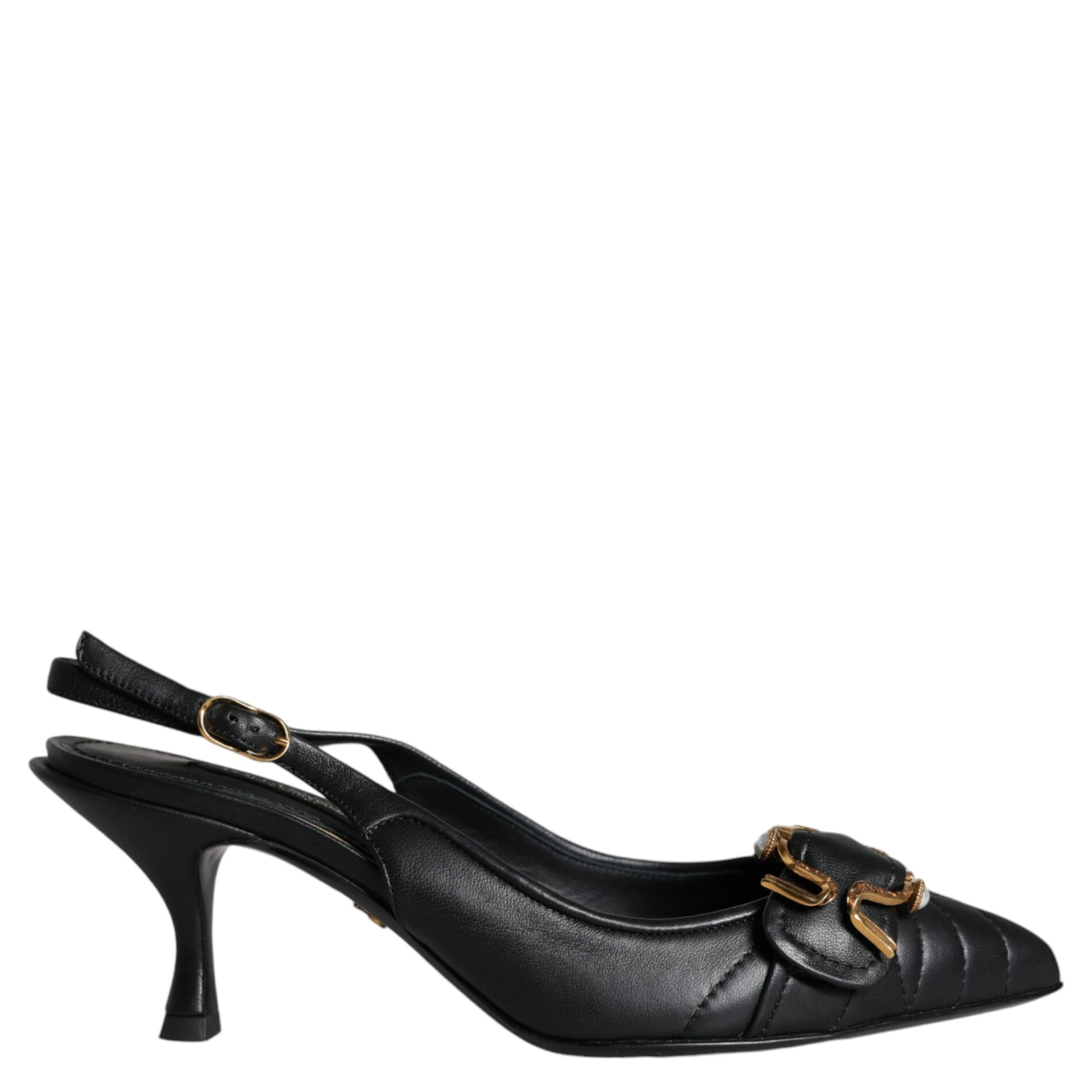 Black Devotion Leather Heels Slingback Shoes