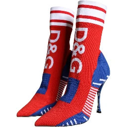 Red Blue Stretch Sock Style Ankle Boots Logo Shoes