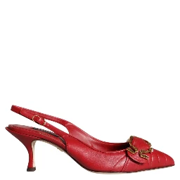 Red Devotion Leather Heels Slingback Shoes