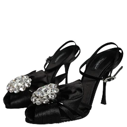 Black Crystal Ankle Strap Sandals Shoes