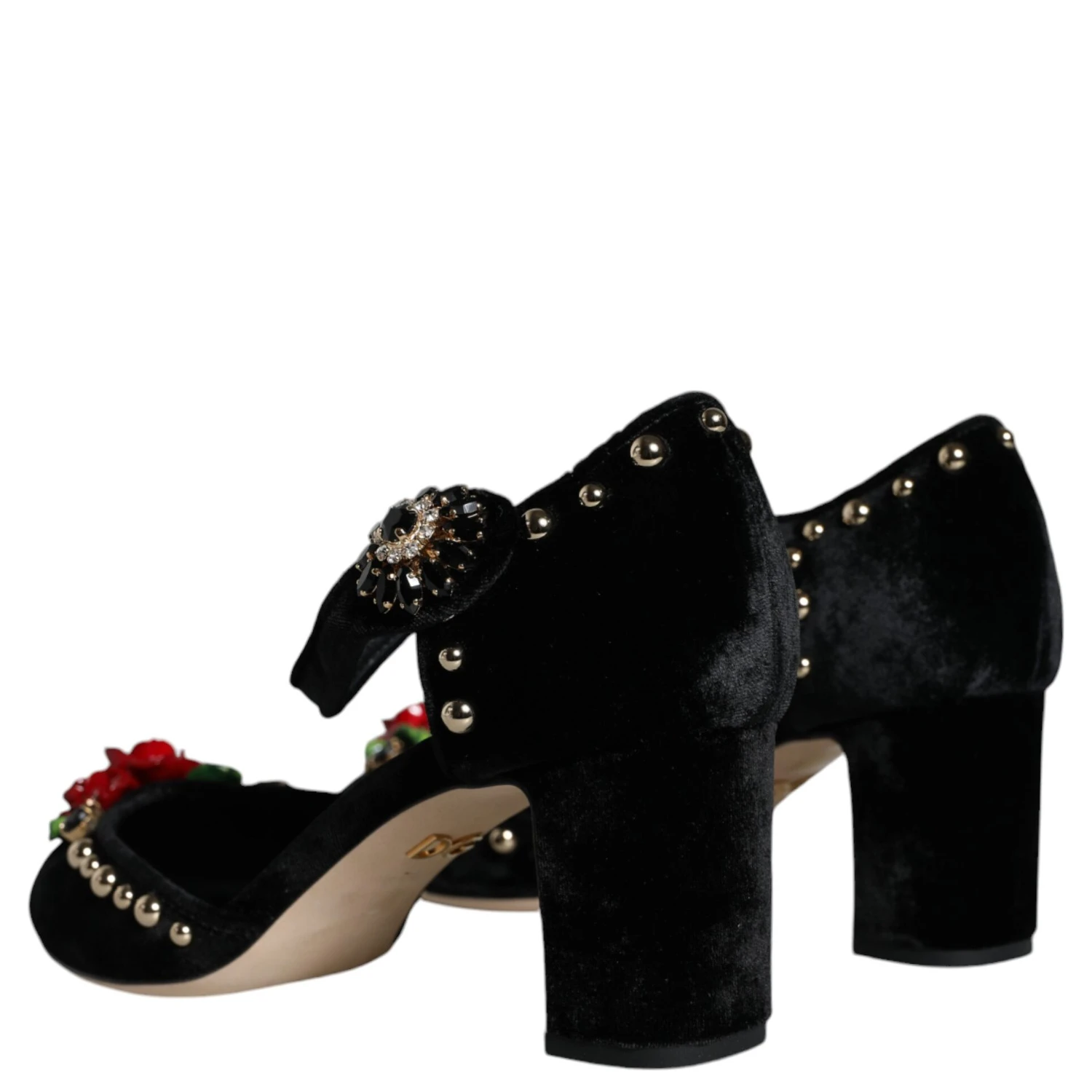 Black Velvet Roses Ankle Strap Pumps Shoes