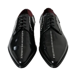 Black Leather Crystal Dress Formal Shoes