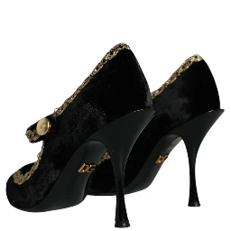 Black Mary Janes Velvet Gold Pumps Shoes