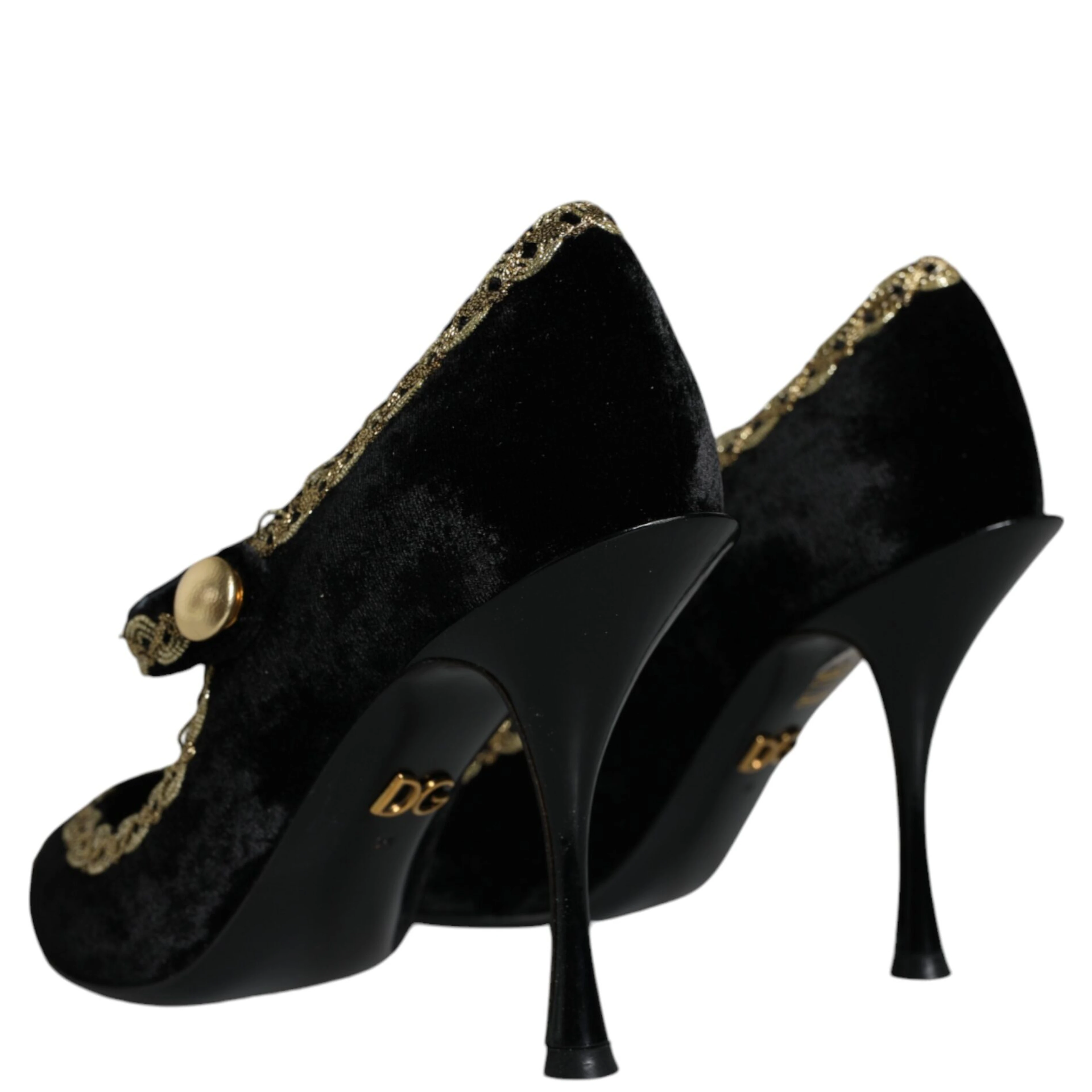 Black Mary Janes Velvet Gold Pumps Shoes