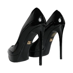 Black Leather Platform Heels Pumps Shoes