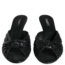 Black Leather Heels Slides Sandals Shoes