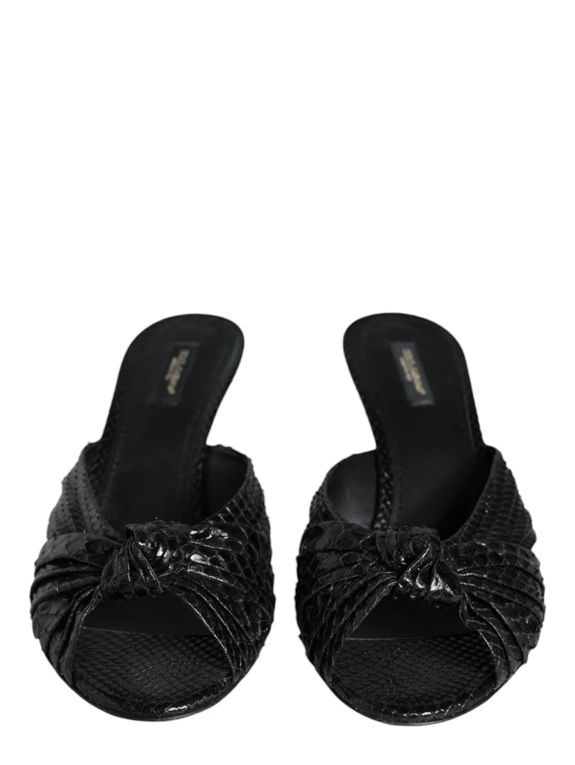 Black Leather Heels Slides Sandals Shoes