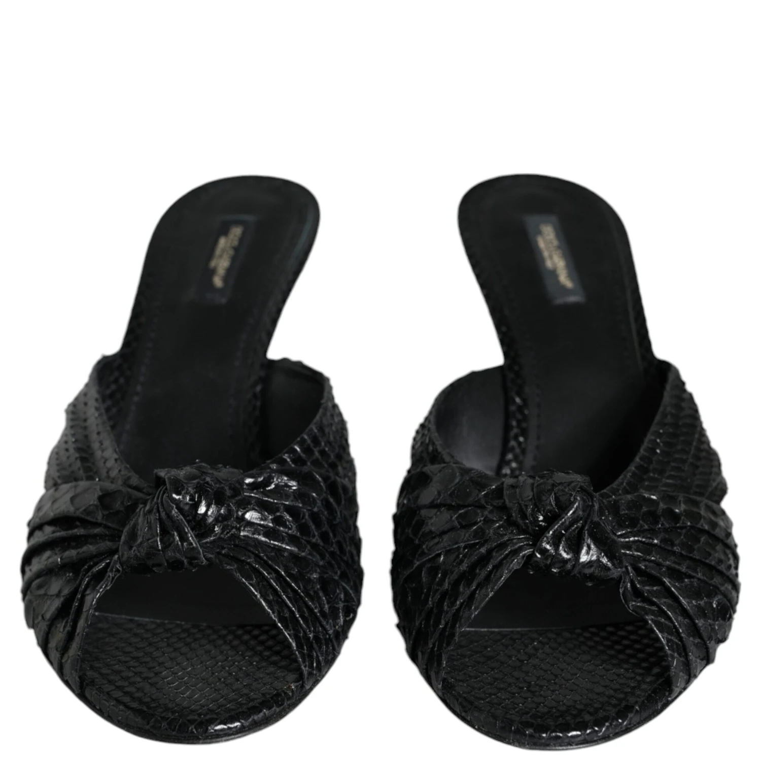 Black Leather Heels Slides Sandals Shoes