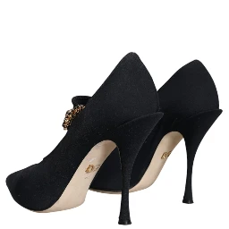 Black Mary Jane Jersey Crystal Pumps Shoes