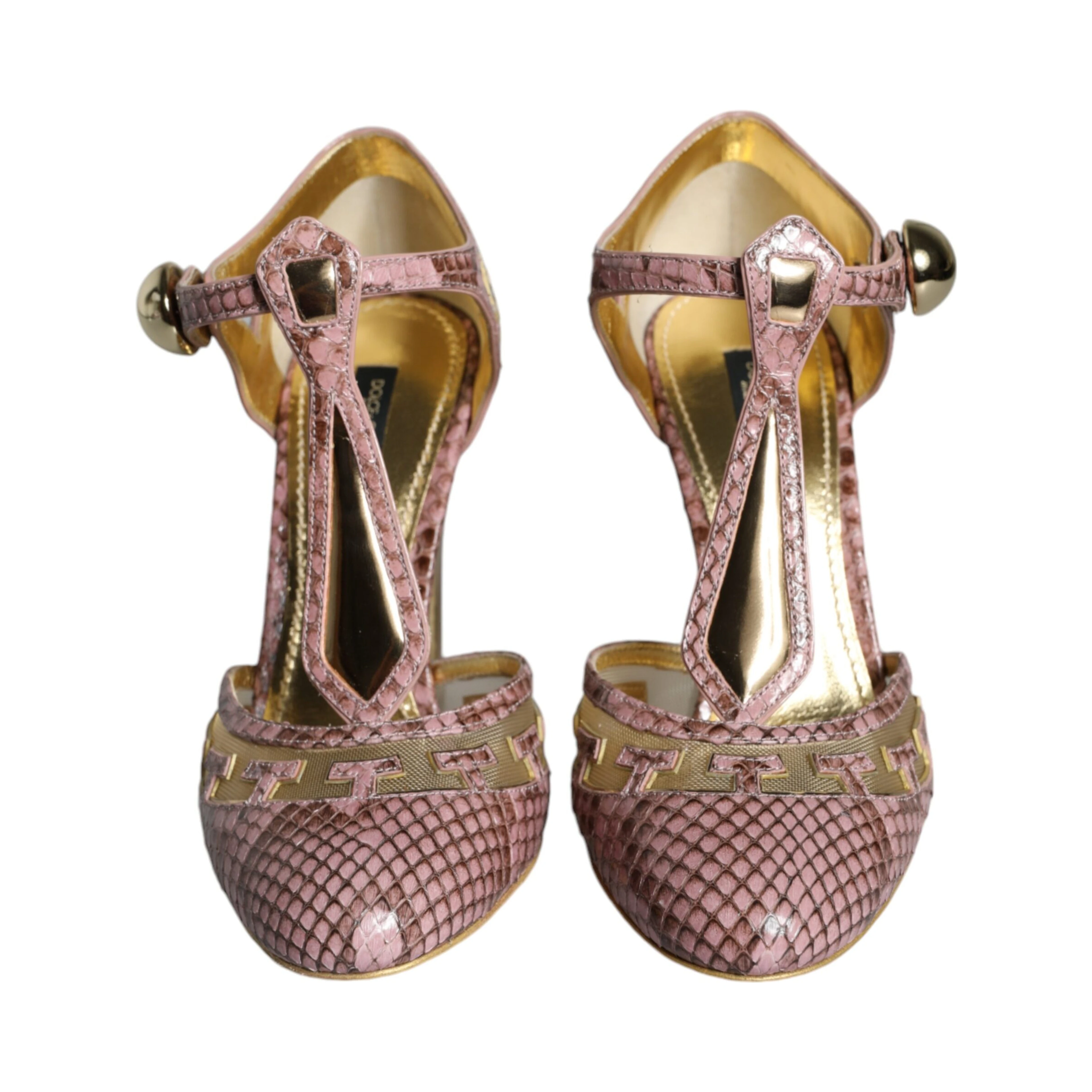 Pink Gold Leather Pumps T-strap Sandals Shoes