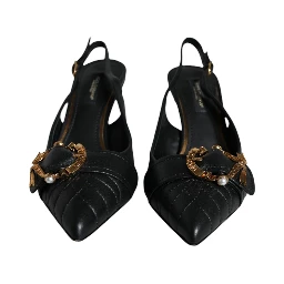 Black Devotion Leather Heels Slingback Shoes