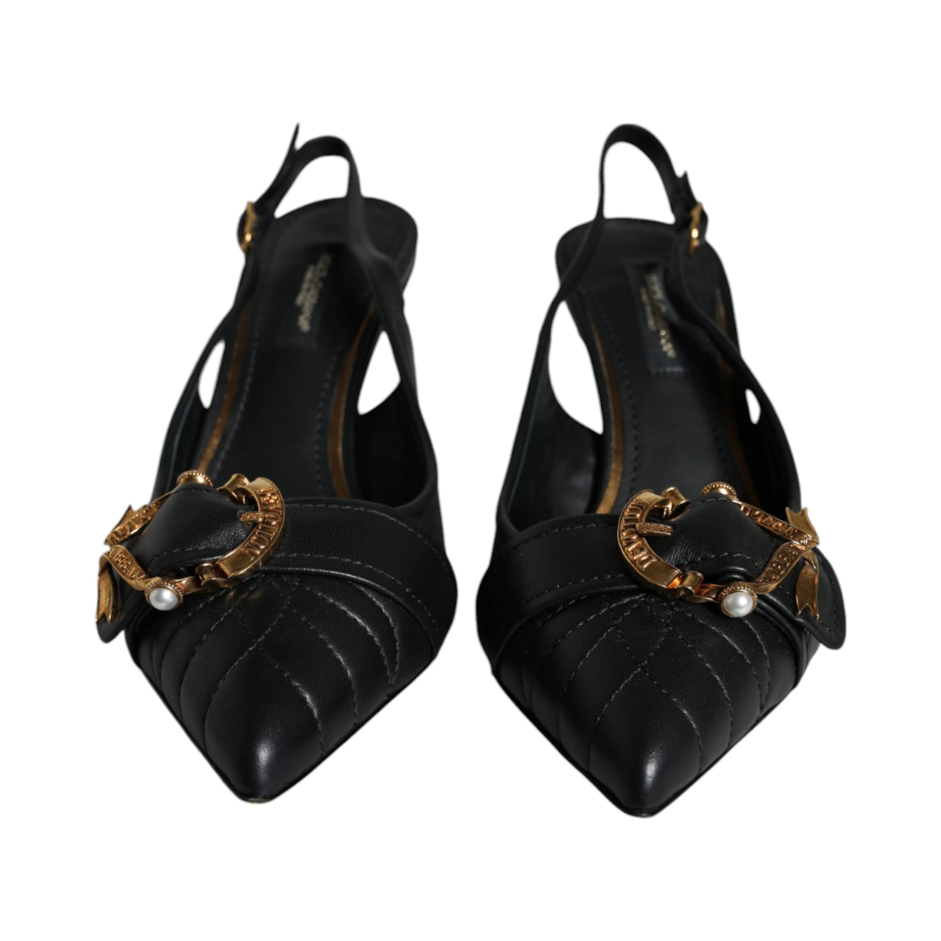 Black Devotion Leather Heels Slingback Shoes