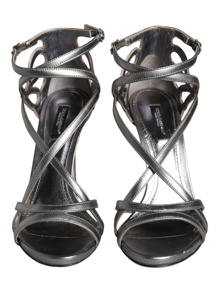 Silver Keira Leather Heels Sandals Shoes alternative