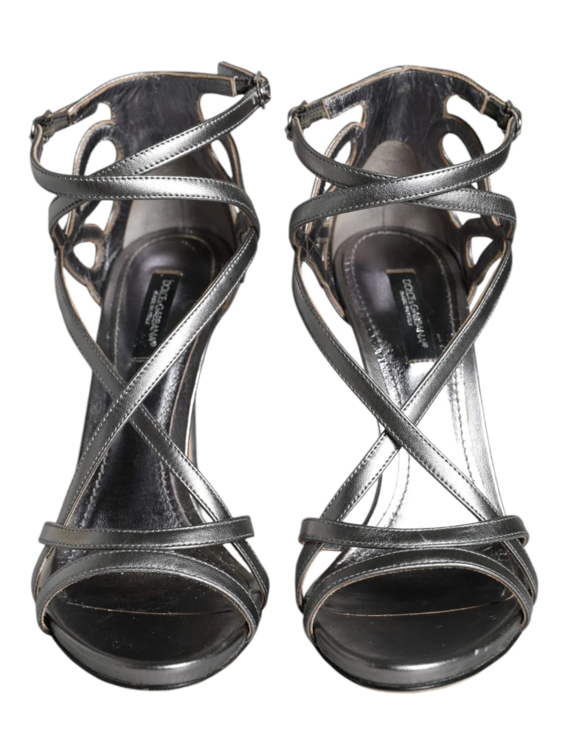 Silver Keira Leather Heels Sandals Shoes