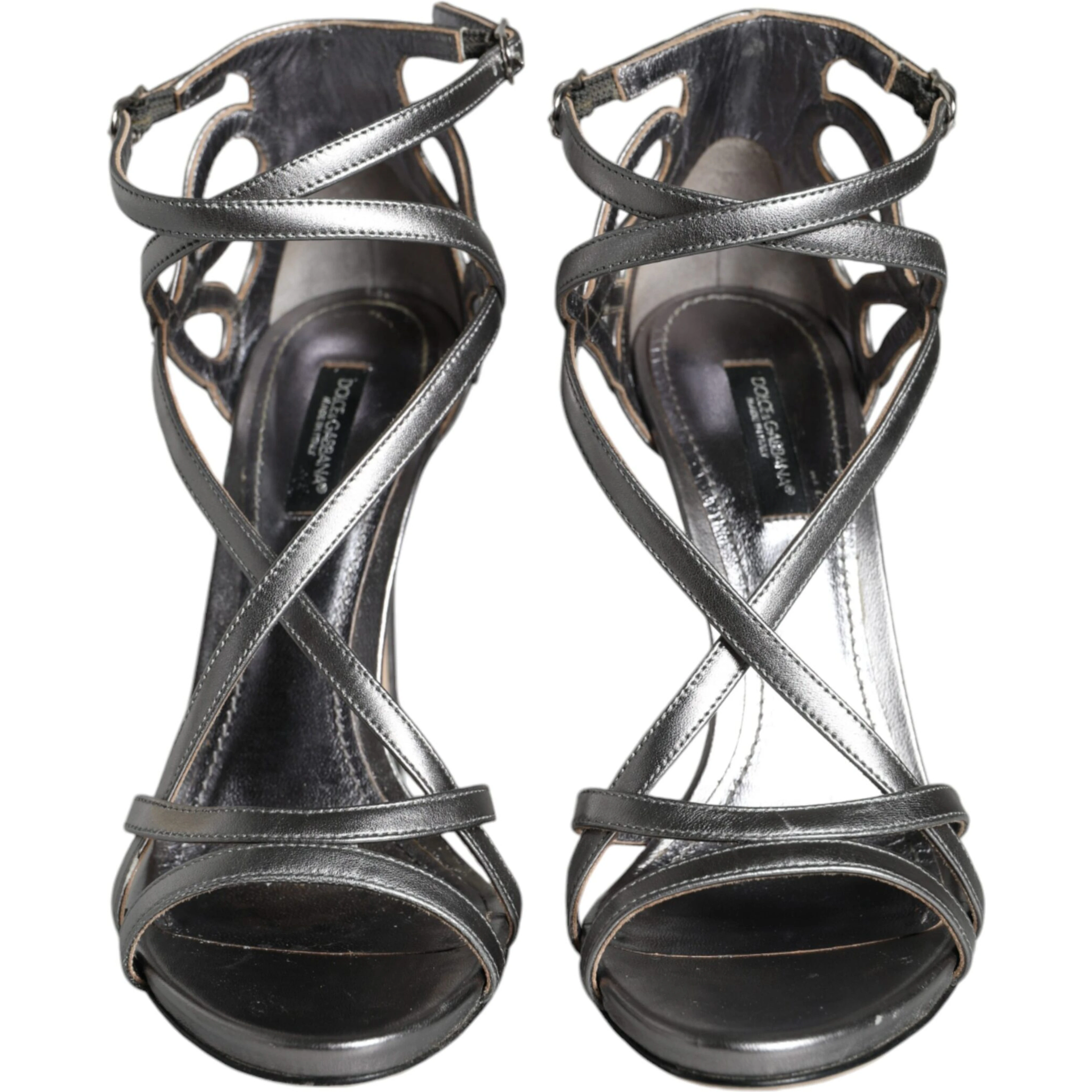 Silver Keira Leather Heels Sandals Shoes