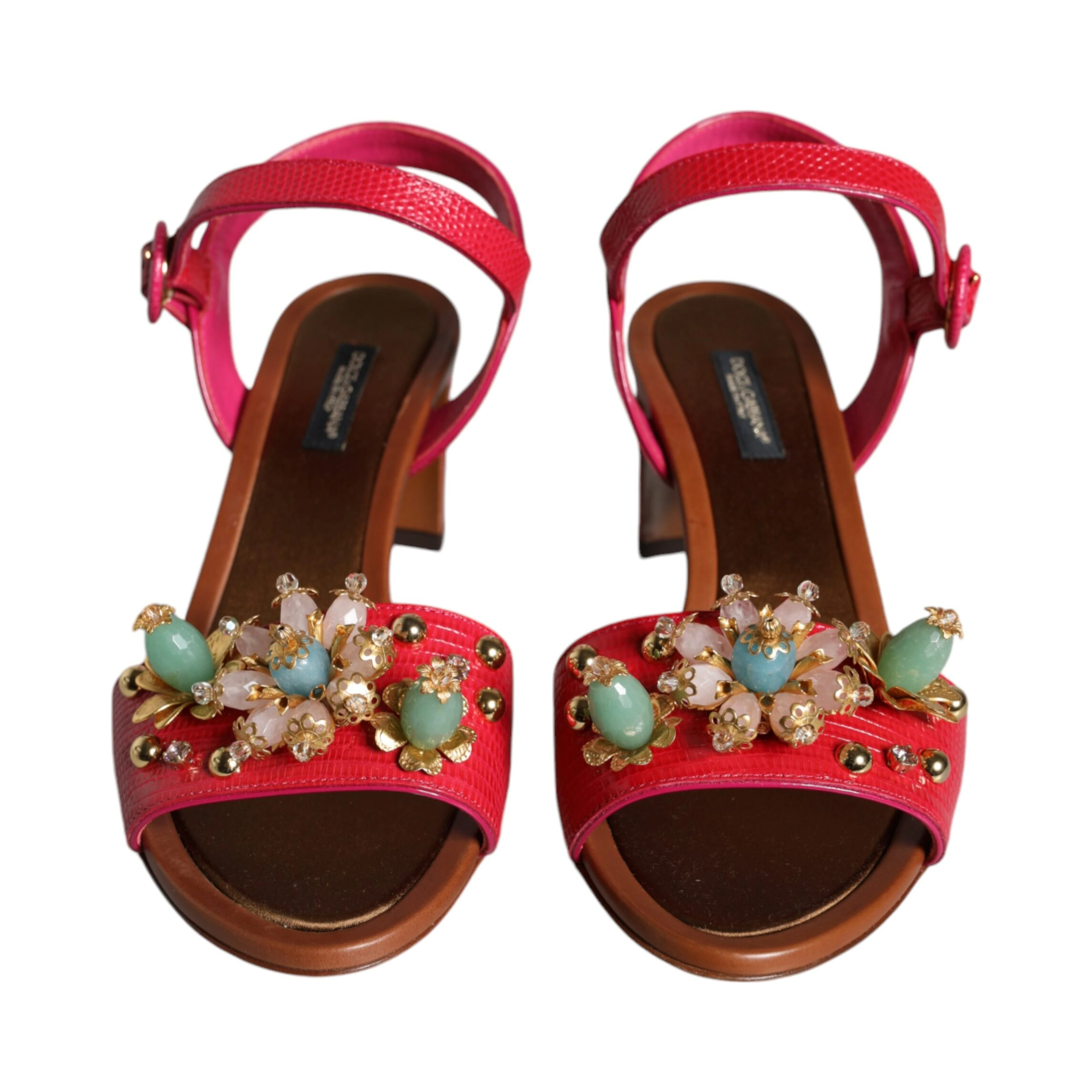 Fuchsia Leather Embellished Keira Sandals Shoes