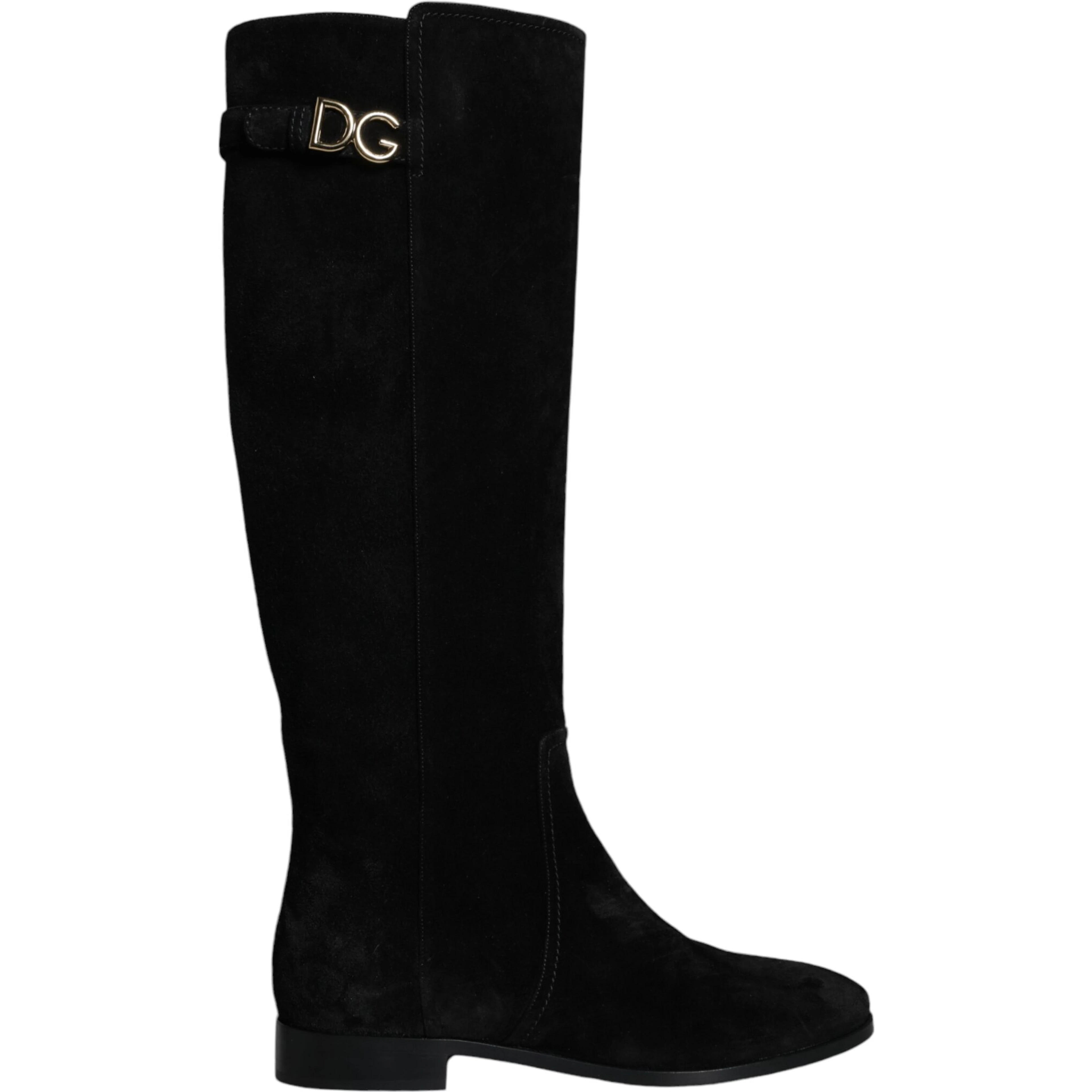 Black Suede Leather Knee High Boots Shoes