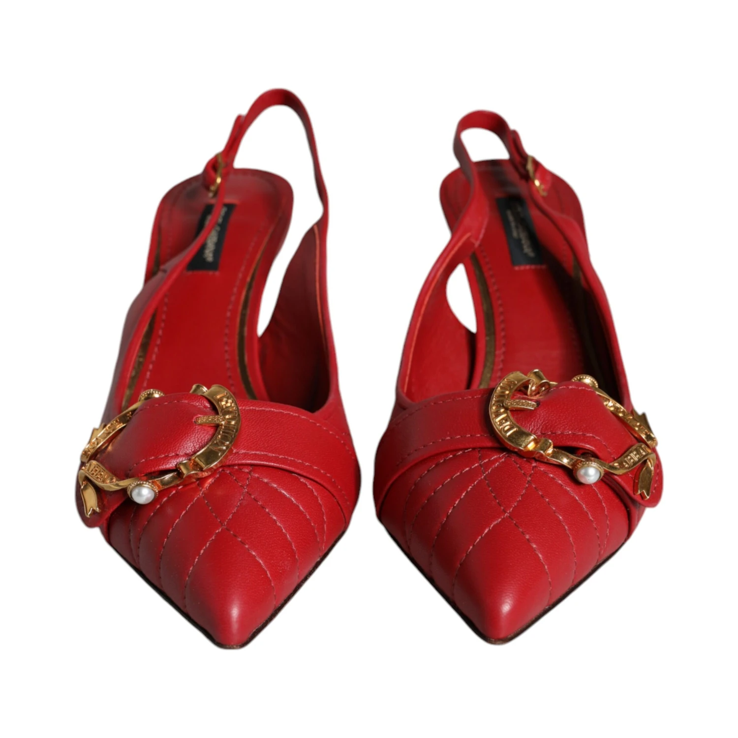 Red Devotion Leather Heels Slingback Shoes