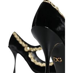 Black Mary Janes Velvet Gold Pumps Shoes
